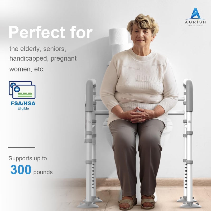 Agrish Toilet Safety Rails - FSA/HSA Eligible Adjustable Width & Height Fit Any Toilet, Stand Alone Medical Toilet Frame for Elderly Handicap Disabled, Folding Handrails - Image 4